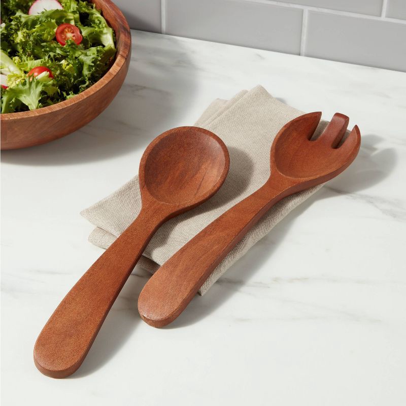 slide 2 of 3, 2pc Wood Signature Serving Utensils Set - Threshold™, 2 ct