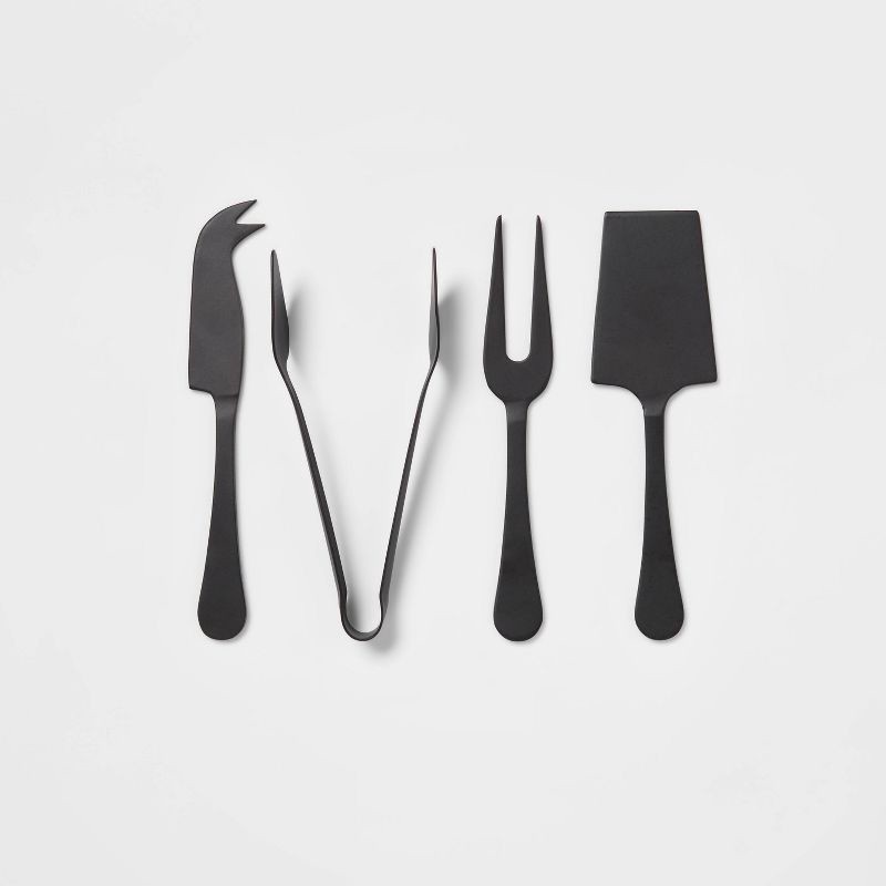 slide 1 of 3, 4pc Stainless Steel Cheese Knive Serving Set Black - Threshold™, 4 ct