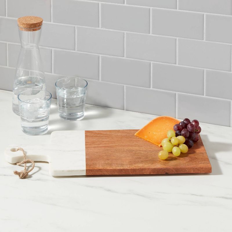 slide 2 of 4, 20" x 8" Marble and Wood Serving Board - Threshold™, 1 ct