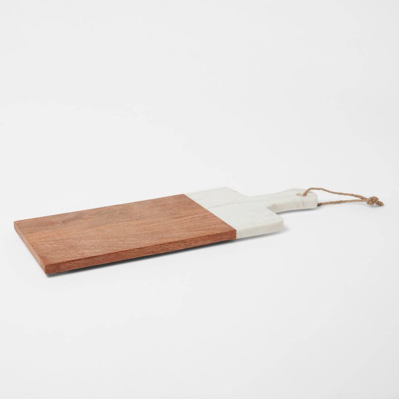 slide 1 of 4, 20" x 8" Marble and Wood Serving Board - Threshold™, 1 ct