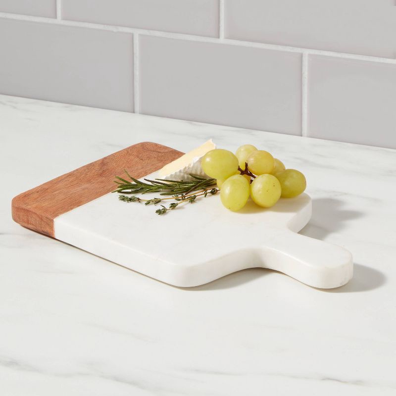 slide 2 of 3, 10" x 6" Marble and Wood Serving Board - Threshold™, 1 ct