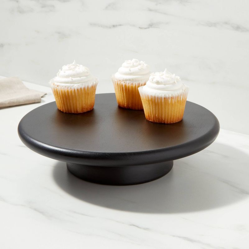 slide 2 of 3, 10.9" Acacia Modern Cake Stand Black - Threshold™, 1 ct