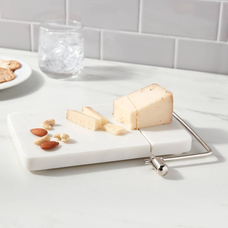 slide 2 of 3, 9" x 6" Marble Cheese Slicer Cutting Board White - Threshold™, 1 ct