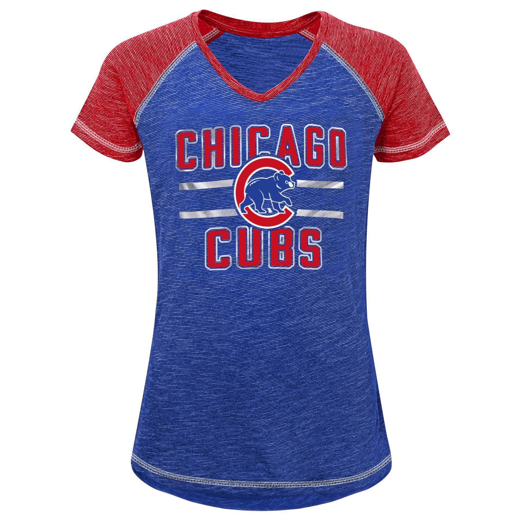 Mlb Chicago Cubs Girls' V-neck Fashion T-shirt - Xl 1 Ct 