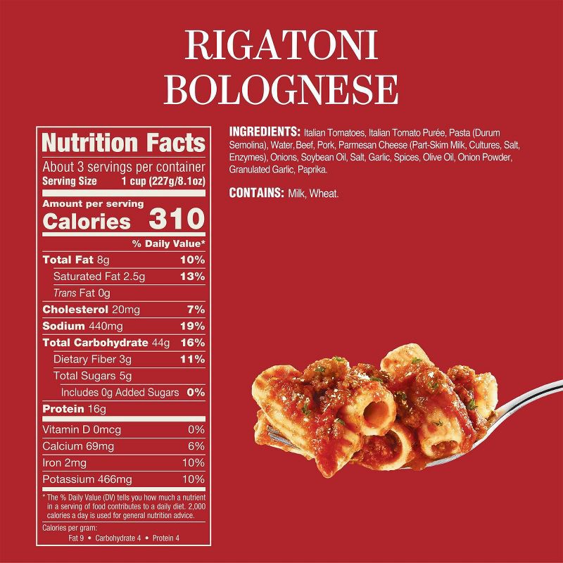 slide 3 of 7, Rao's Made for Home All Natural Frozen Pasta Meal Rigatoni Bolognese - 25oz, 25 oz