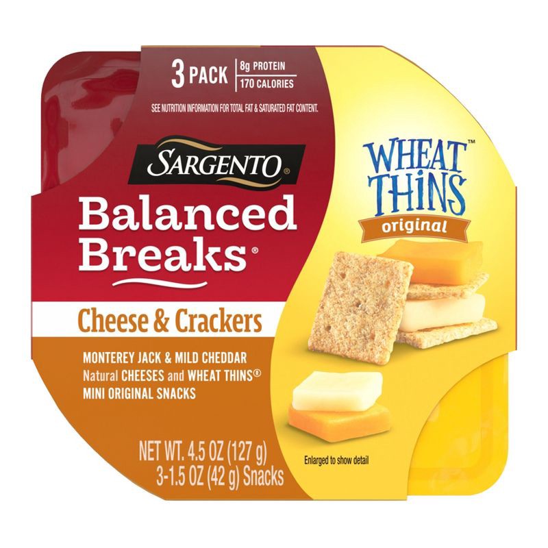 slide 1 of 1, Sargento Balanced Breaks Cheese & Mini Wheat Thin Crackers - 4.5oz/3ct: 8g Protein, Naturally Flavored, 4.5 oz; 3 ct