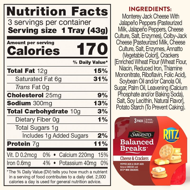 slide 4 of 7, Sargento Balanced Breaks Cheese & Mini Ritz Crackers - 4.5oz/3ct, 3 ct; 4.5 oz