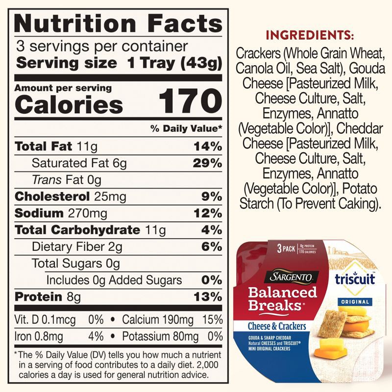 slide 4 of 7, Sargento Balanced Breaks Cheese & Mini Triscuit Crackers - 4.5oz/3ct, 3 ct; 4.5 oz