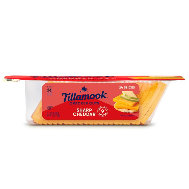 slide 1 of 8, Tillamook Sharp Cheddar Cracker Cut Cheese - 6.5oz/24 slices, 6.5 oz