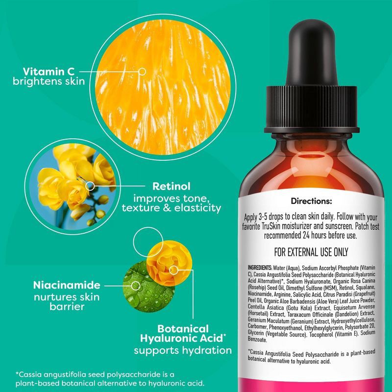 slide 8 of 8, TruSkin Vitamin C Super All-in-One Anti-Aging Face Serum with Niacinamide, Retinol, Hyaluronic Acid, Salicylic Acid and Squalane - 1 fl oz, 1 fl oz