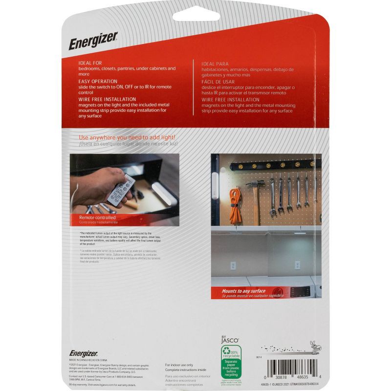 slide 7 of 10, Energizer 2pk Battery Operated LED Mini Light Bar with IR Remote: Stick-On, Remote Controlled, 4-Way Light Settings, 2 ct