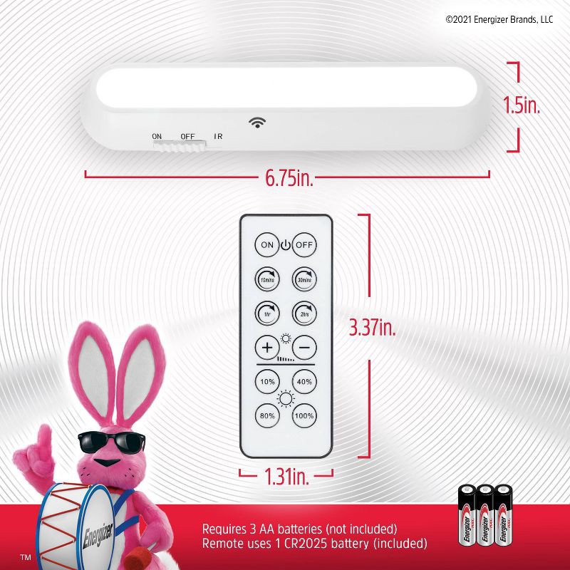 slide 4 of 10, Energizer 2pk Battery Operated LED Mini Light Bar with IR Remote: Stick-On, Remote Controlled, 4-Way Light Settings, 2 ct