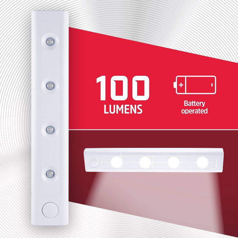 slide 3 of 9, Energizer 12" LED Battery Operated Light Bar: Closet Light, 12 Inch, 100 Lumens, Push Button, UL Listed, White, 1 ct