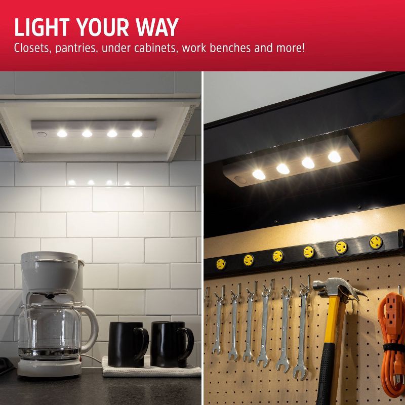 slide 5 of 9, Energizer 12" LED Battery Operated Light Bar: Closet Light, 12 Inch, 100 Lumens, Push Button, UL Listed, White, 1 ct