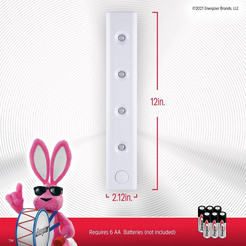 slide 9 of 9, Energizer 12" LED Battery Operated Light Bar: Closet Light, 12 Inch, 100 Lumens, Push Button, UL Listed, White, 1 ct