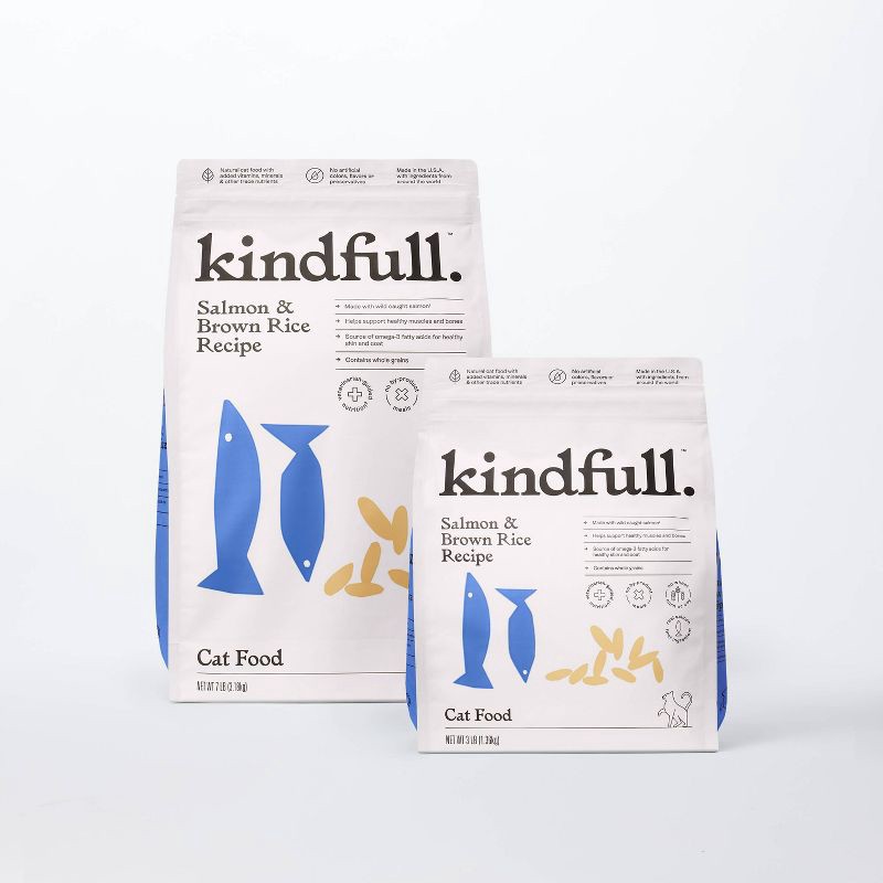 slide 4 of 8, Salmon and Brown Rice Recipe Flavor Dry Cat Food - Kindfull™ 3lbs, 3 lb