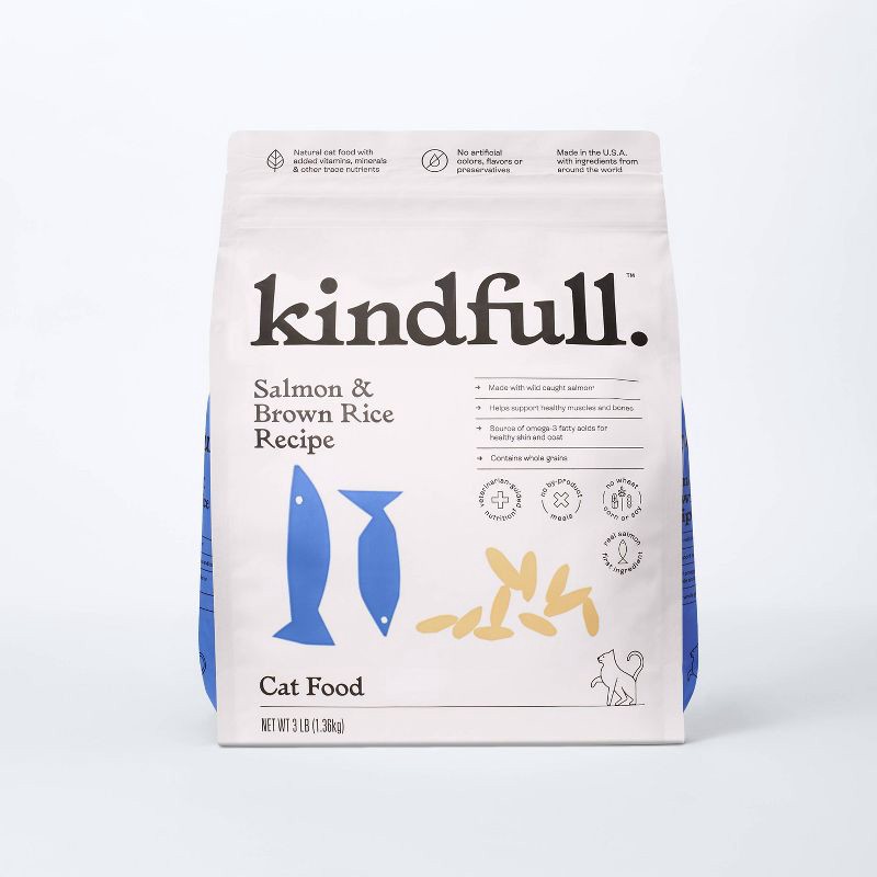 slide 1 of 8, Salmon and Brown Rice Recipe Flavor Dry Cat Food - Kindfull™ 3lbs, 3 lb