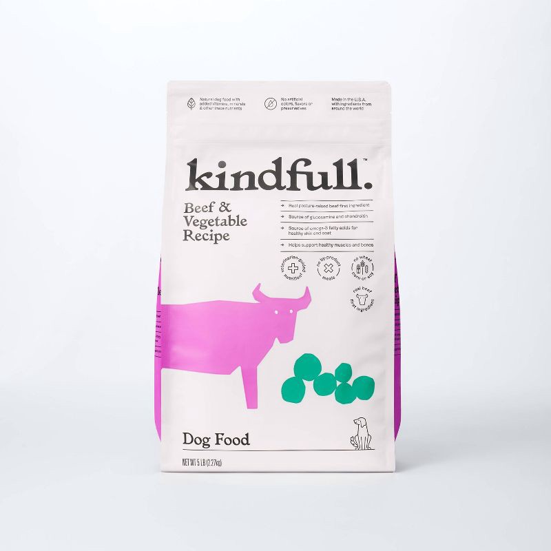 slide 1 of 8, Beef and Vegetable Recipe Dry Dog Food - 5lbs - Kindfull™, 5 lb