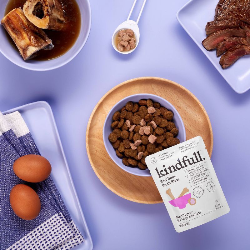 slide 2 of 7, Beef Bone Broth Stew Wet Meal Topper for Dog and Cat Food - 3oz - Kindfull™, 3 oz