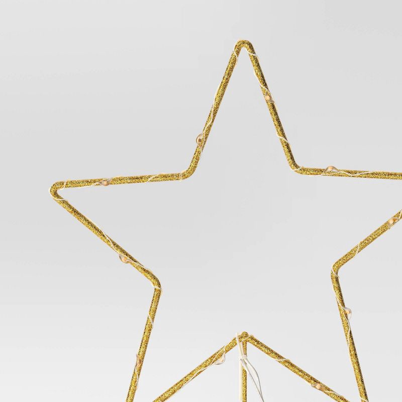 slide 4 of 4, 10in LED Lit Dewdrop Glitter Metal Open Star Christmas Tree Topper Gold - Wondershop™, 1 ct