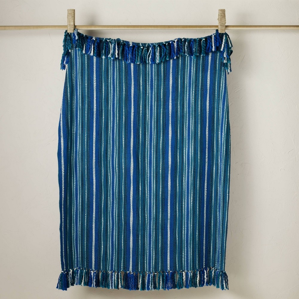 slide 3 of 4, Woven Striped Throw Blanket Teal - Opalhouse designed with Jungalow, 1 ct