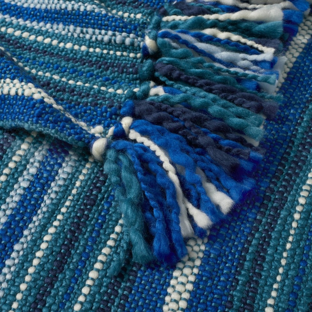 slide 4 of 4, Woven Striped Throw Blanket Teal - Opalhouse designed with Jungalow, 1 ct