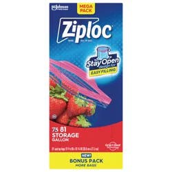 Ziploc Brand Storage Bags with Stay Open Design, Gallon, 81 Count, Patented Stand-up Bottom, Easy to Fill Food Storage Bags, Unloc a Free Set of Hands in the Kitchen, Microwave Safe, BPA Free