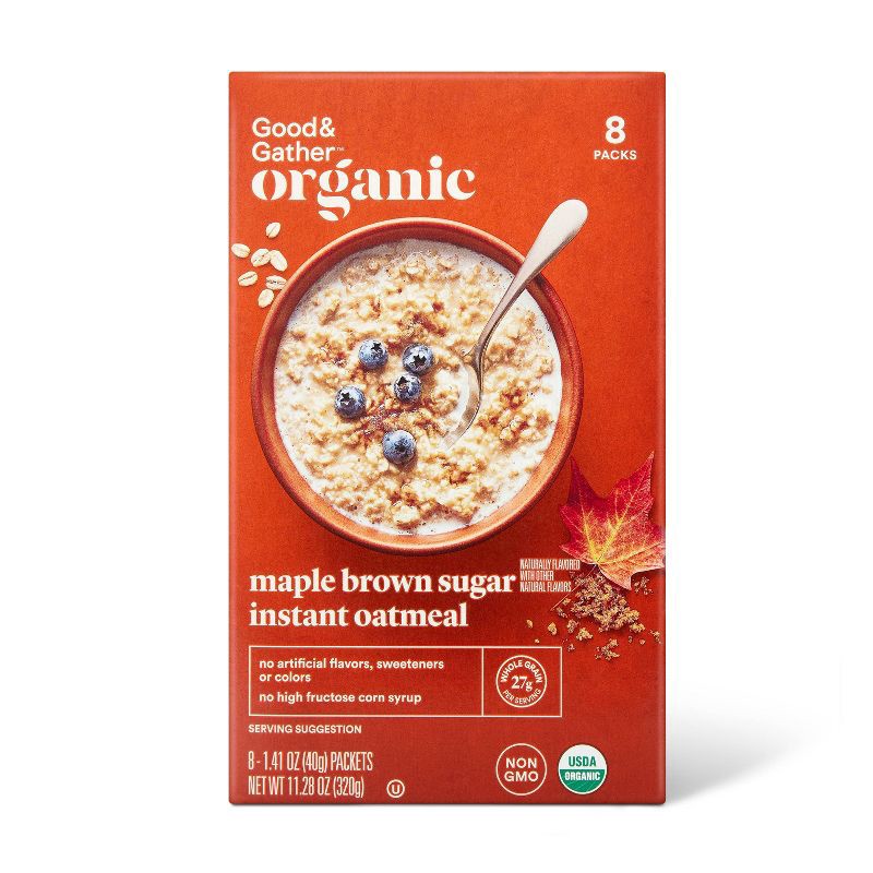 slide 1 of 3, Organic Maple Brown Sugar Instant Oatmeal Packets - 11.28oz/8ct - Good & Gather™, 11.28 oz, 8 ct