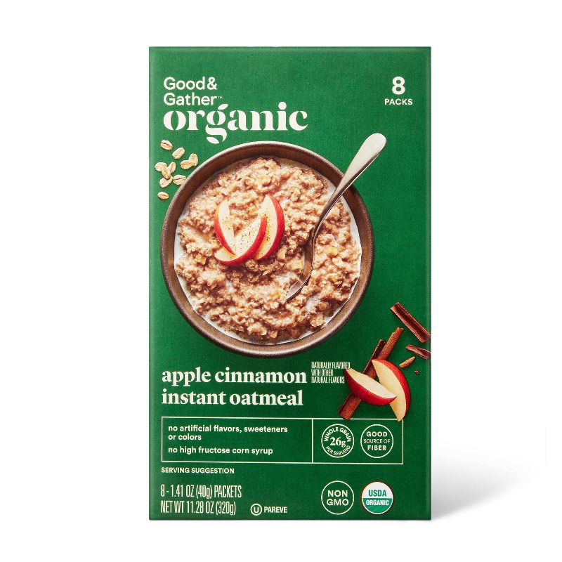 slide 1 of 3, Organic Apple Cinnamon Instant Oatmeal Packets - 11.28oz/8ct - Good & Gather™, 11.28 oz, 8 ct