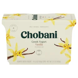 Chobani Yogurt, Non-Fat, Greek, Vanilla, Blended, Value 4 Pack