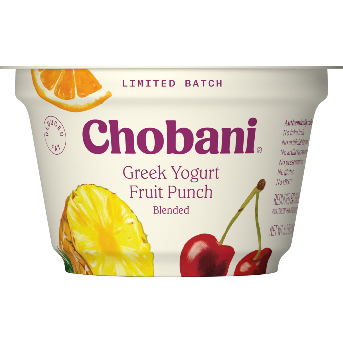slide 5 of 5, Chobani Yogurt, Reduced Fat, Fruit Punch, Blended, Greek, 5.3 oz