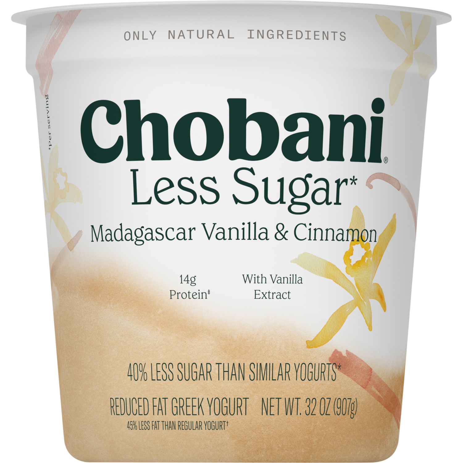 slide 3 of 5, Chobani Less Sugar Low-Fat Madagascar Vanilla & Cinnamon Greek Yogurt - 32 oz, 32 oz