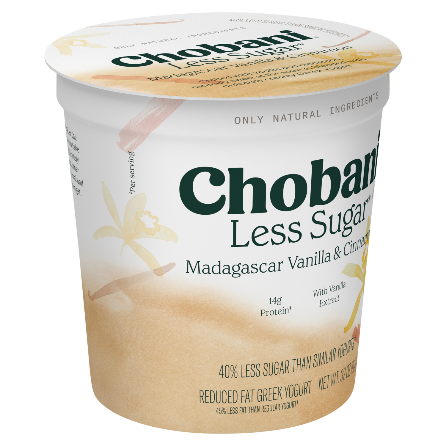 slide 5 of 5, Chobani Less Sugar Low-Fat Madagascar Vanilla & Cinnamon Greek Yogurt - 32 oz, 32 oz