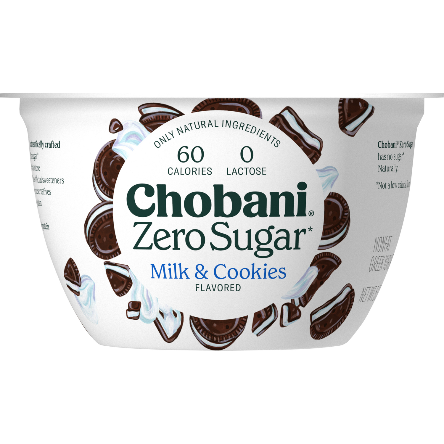 slide 3 of 5, Chobani Yogurt-Cultured, Zero Sugar, Milk & Cookies Flavor, 5.3 oz