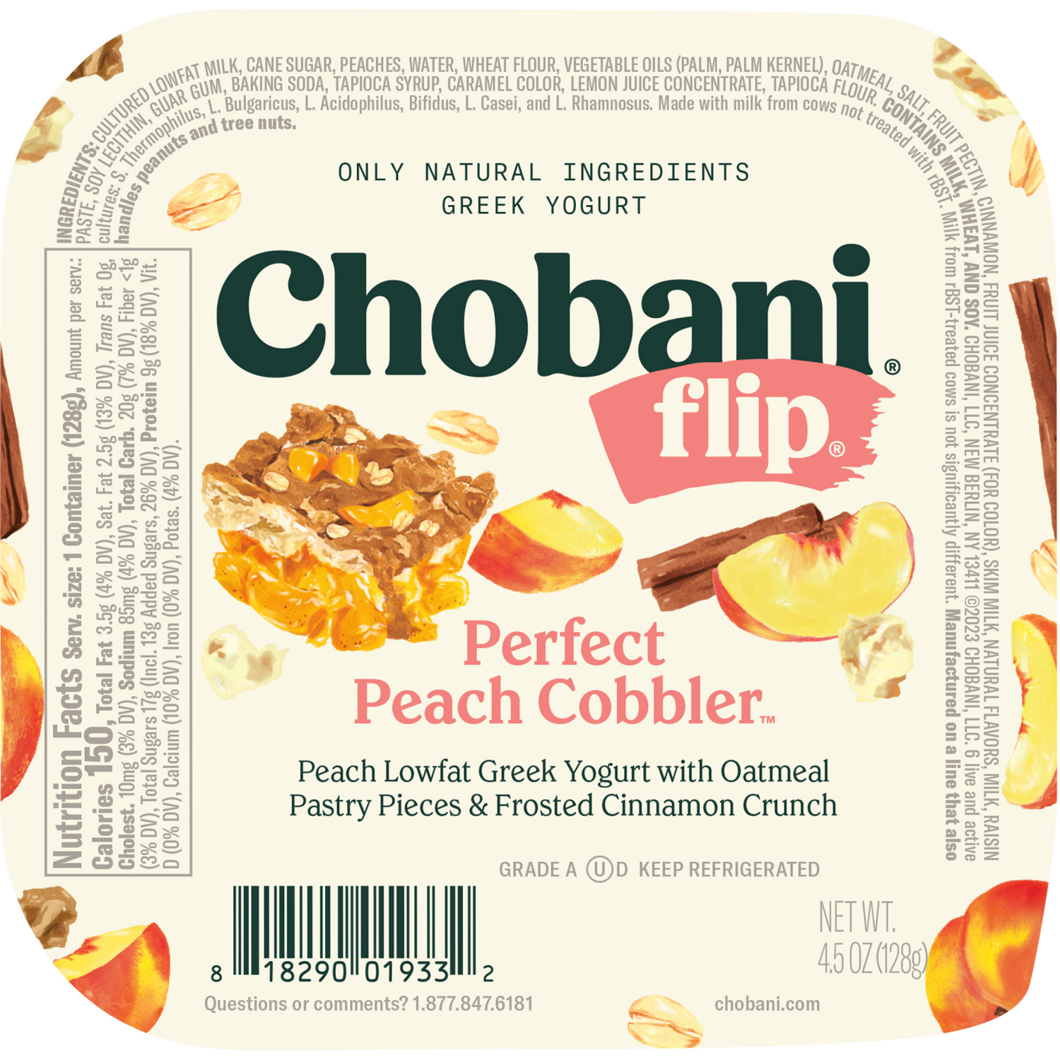 slide 4 of 5, Chobani Flip Greek Lowfat Perfect Peach Cobbler Yogurt 4.5 oz, 4.5 oz