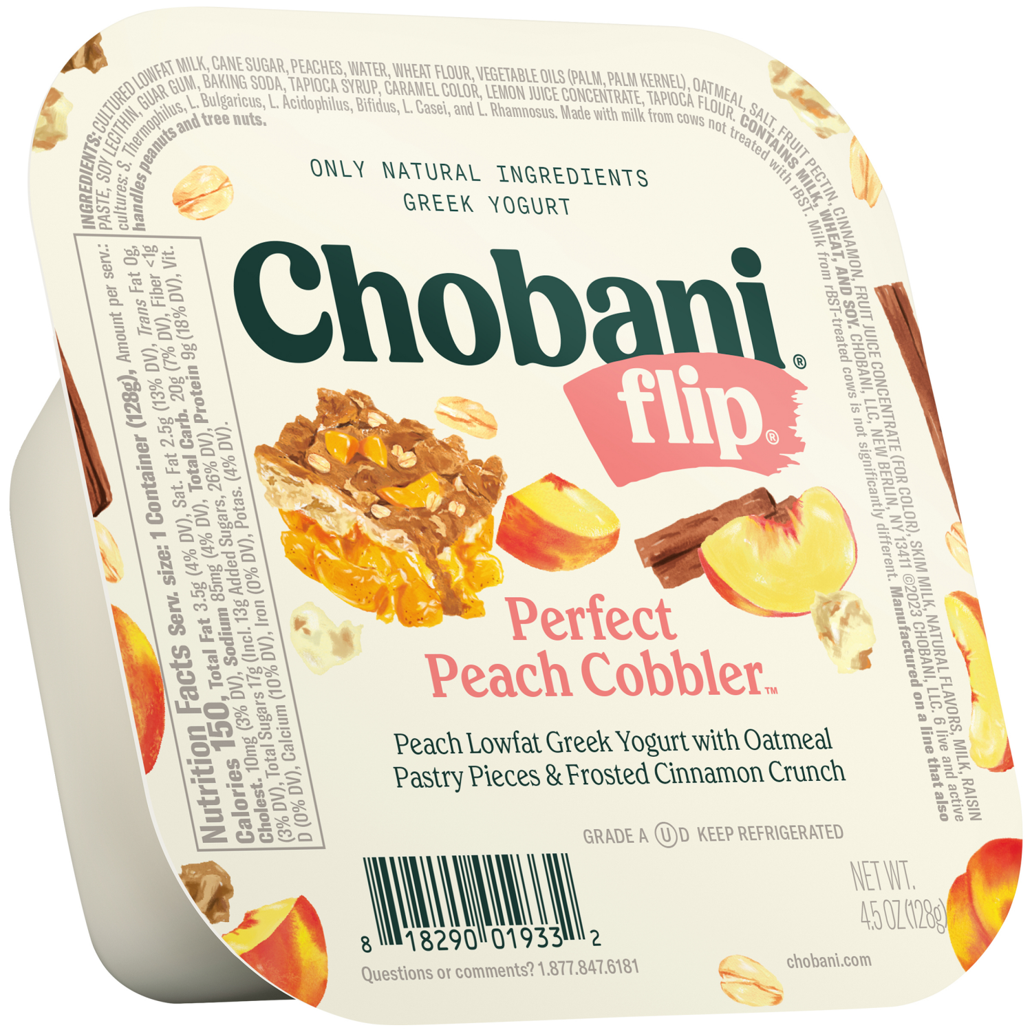 slide 1 of 5, Chobani Flip Greek Lowfat Perfect Peach Cobbler Yogurt 4.5 oz, 4.5 oz
