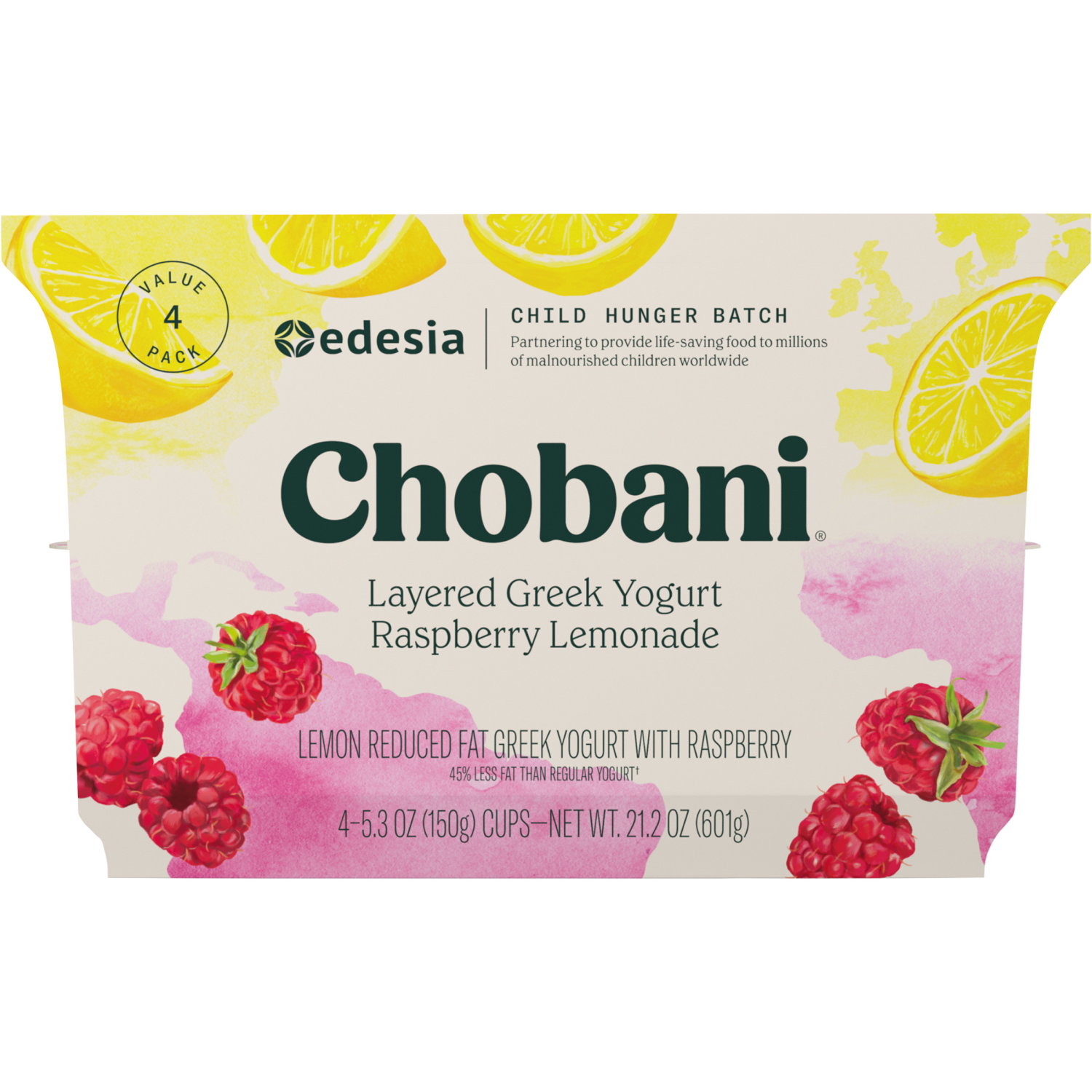 slide 5 of 7, Chobani Reduced Fat Greek Yogurt Raspberry Lemonade 5.3oz 4PK, 4 ct