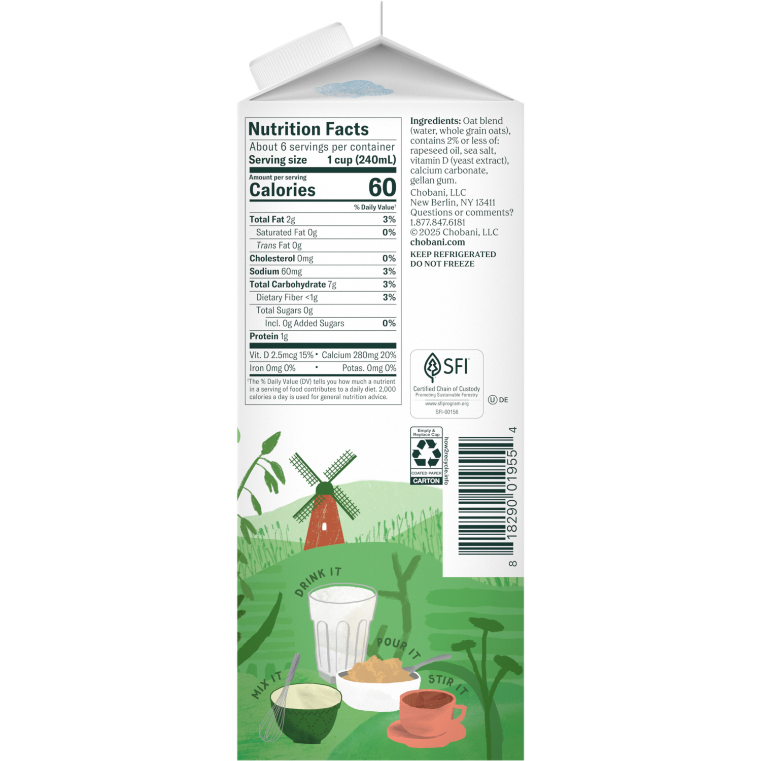 slide 3 of 7, Chobani Oat Milk Zero Sugar Plain, 52 oz