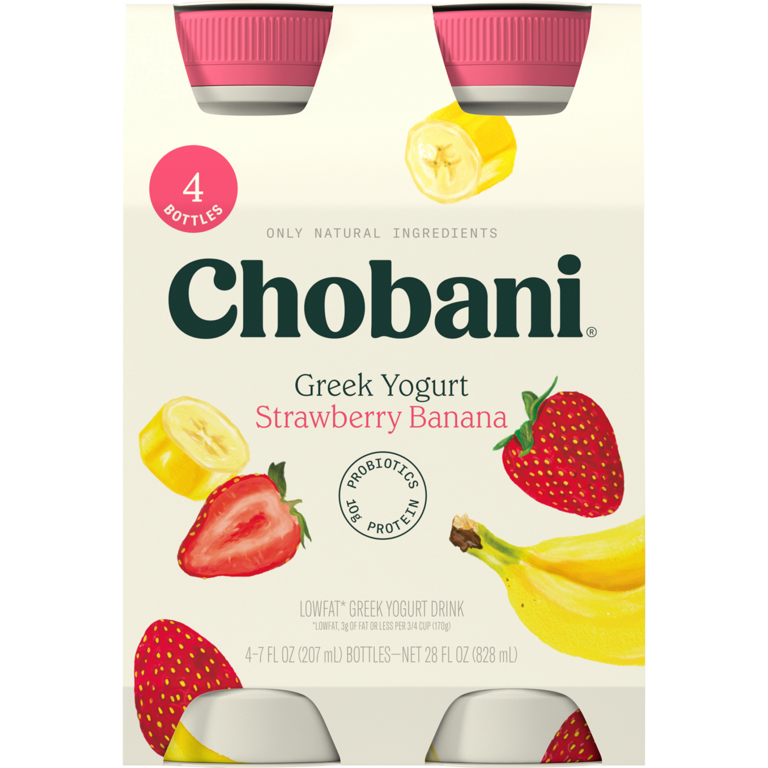 slide 3 of 5, Chobani Yogurt Drink, Greek, Lowfat, Strawberry Banana, 4 ct