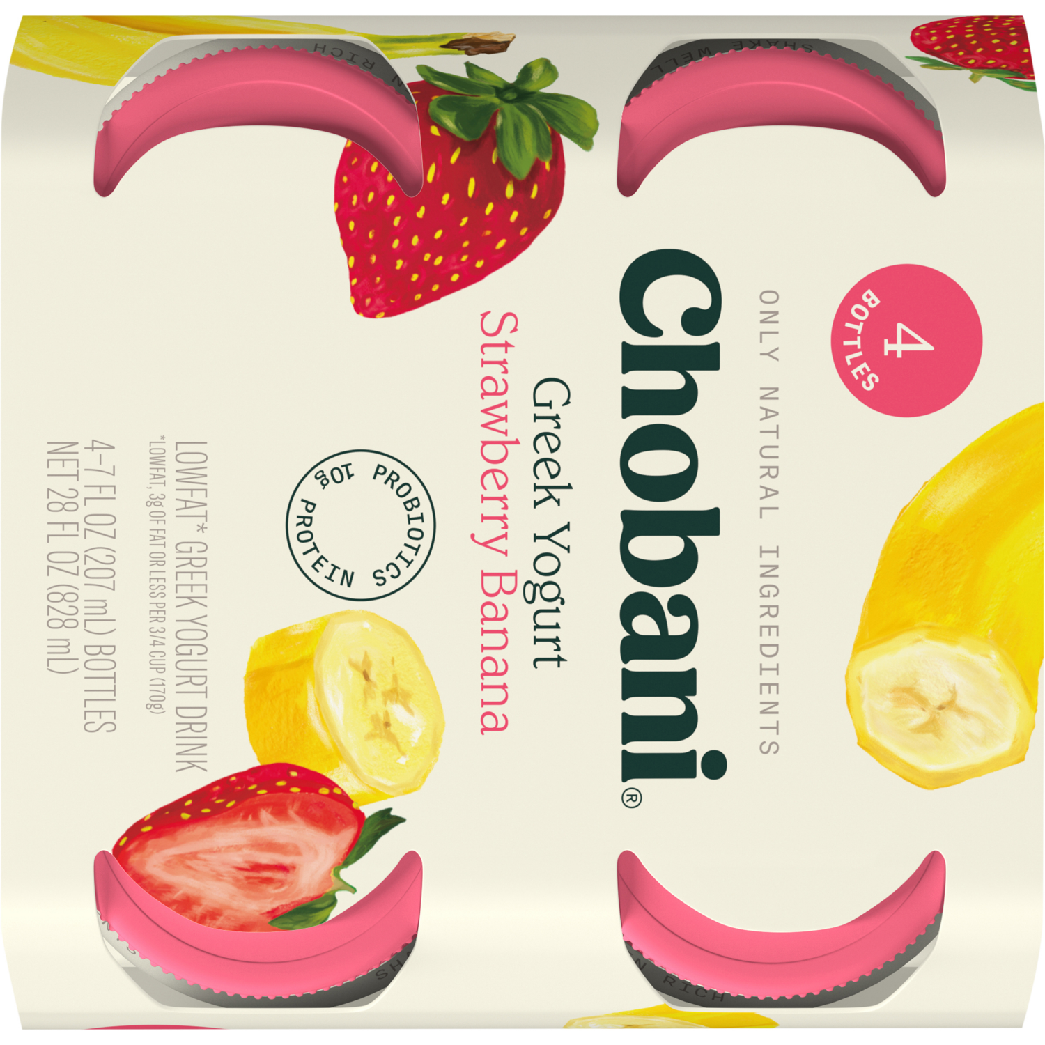 slide 4 of 5, Chobani Yogurt Drink, Greek, Lowfat, Strawberry Banana, 4 ct