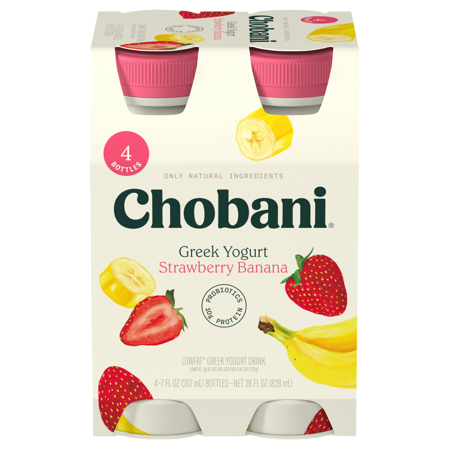 slide 1 of 5, Chobani Yogurt Drink, Greek, Lowfat, Strawberry Banana, 4 ct