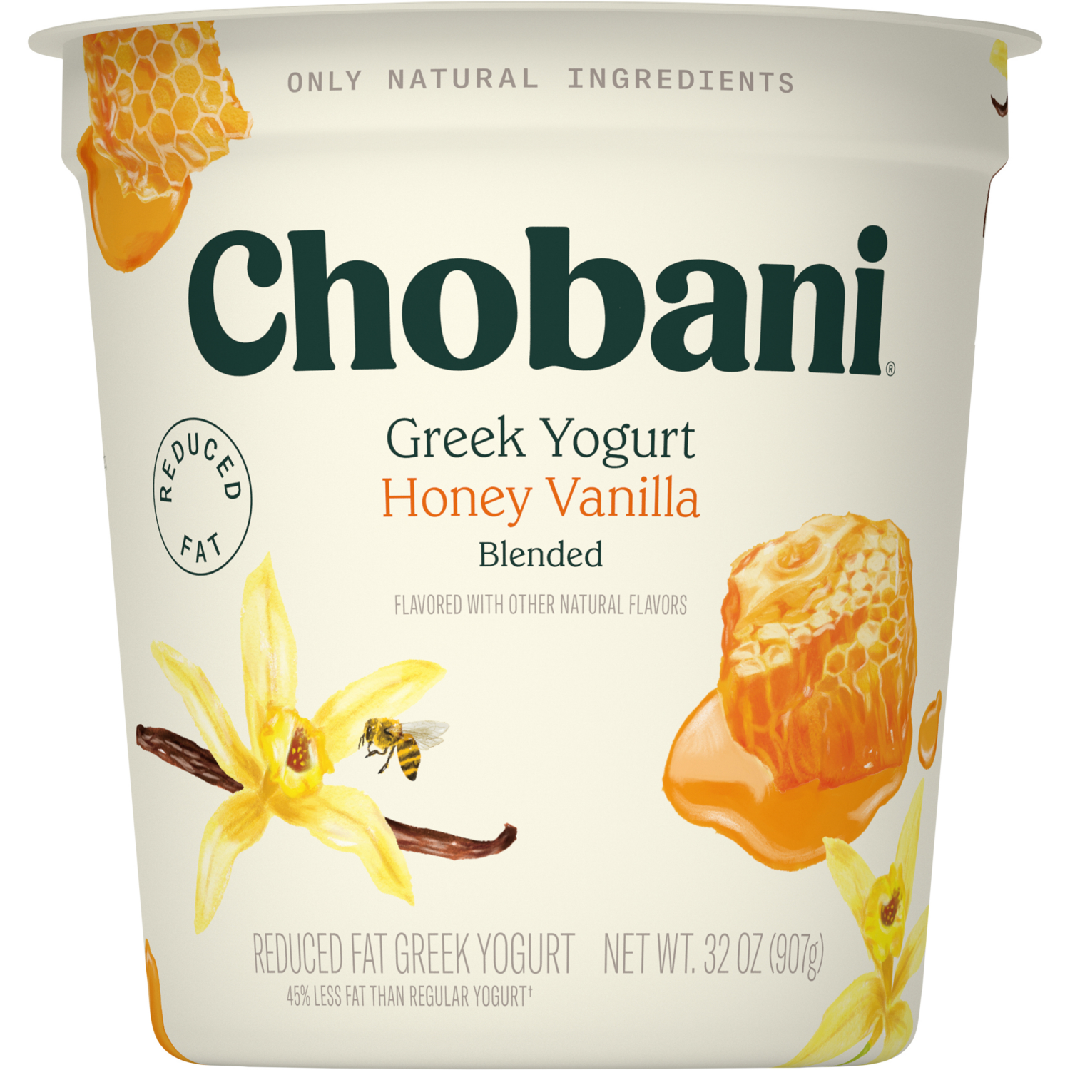 slide 3 of 5, Chobani Yogurt, Reduced Fat, Greek, Honey Vanilla, Blended, 32 oz