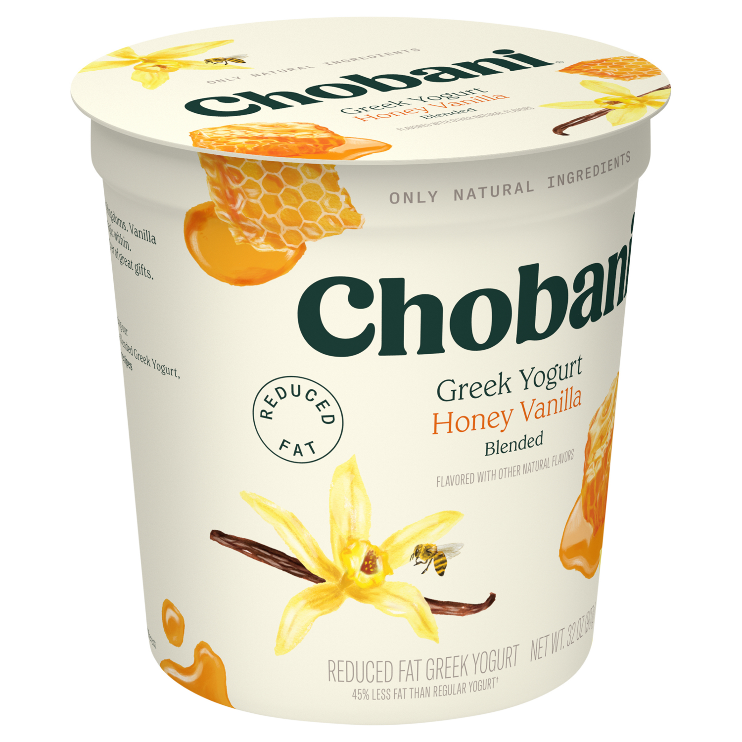 slide 5 of 5, Chobani Yogurt, Reduced Fat, Greek, Honey Vanilla, Blended, 32 oz