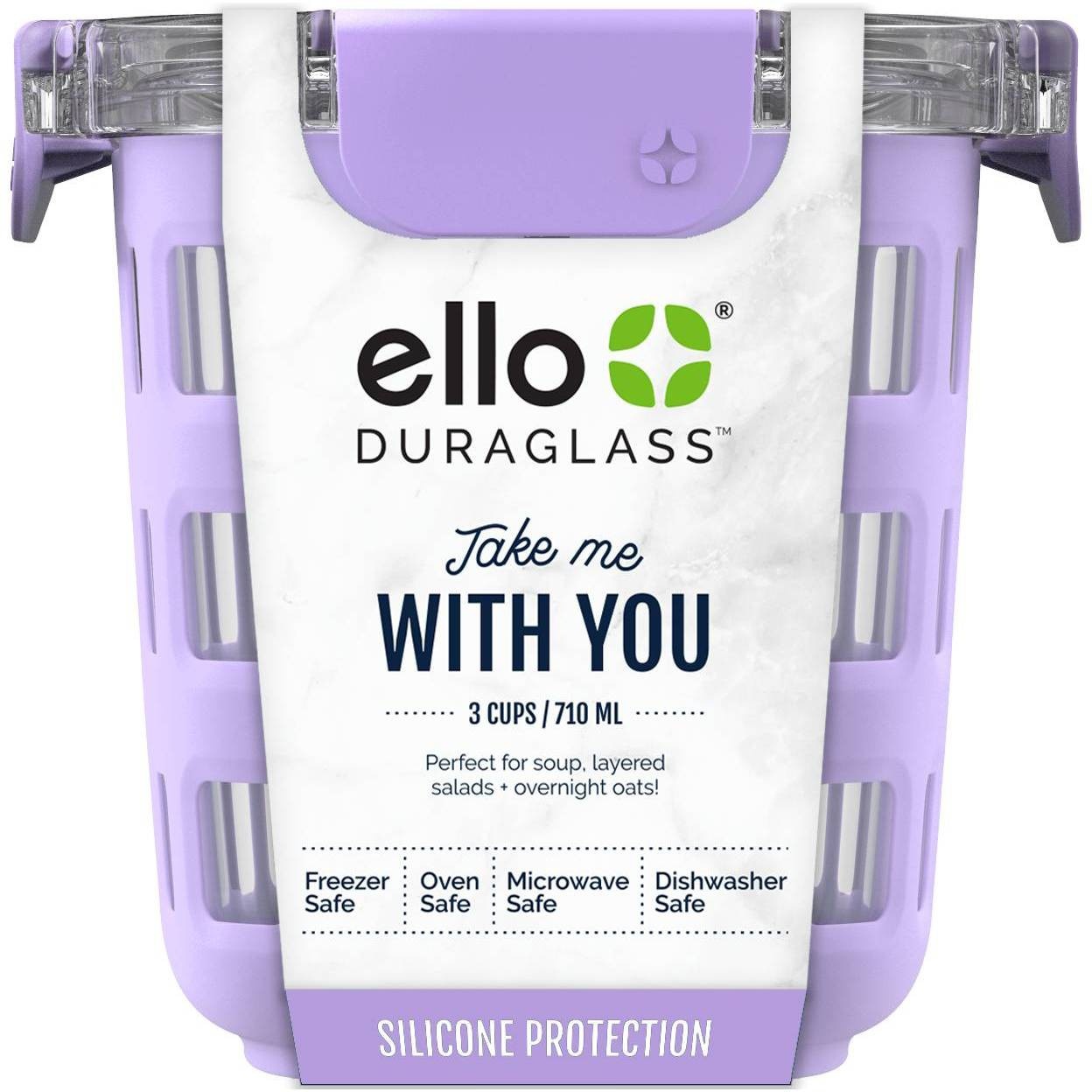 Ello 3 Cup Glass Meal Prep Bowls - Purple 1 ct