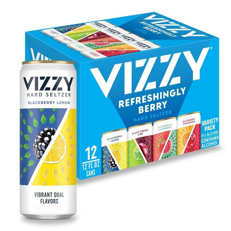 slide 1 of 8, VIZZY Hard Seltzer Refreshingly Berry Variety Pack #2 - 12pk/12 fl oz Slim Cans, 2 x 12 ct, 12 fl oz