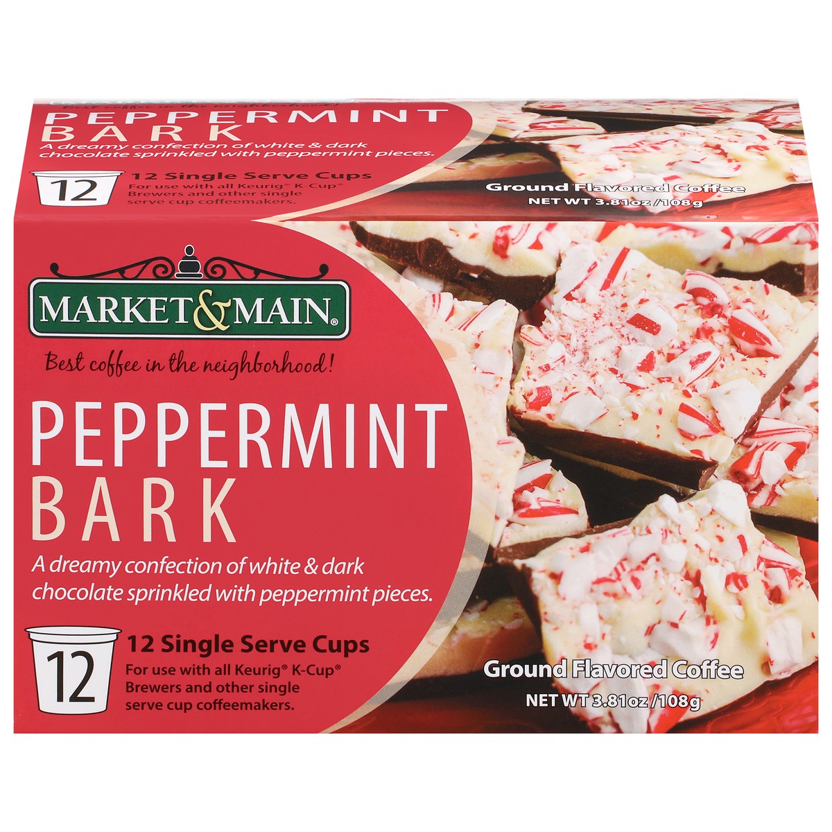 slide 5 of 12, Market & Main Single Serve Cups Ground Peppermint Bark Flavored Coffee 12 ea, 12 ct
