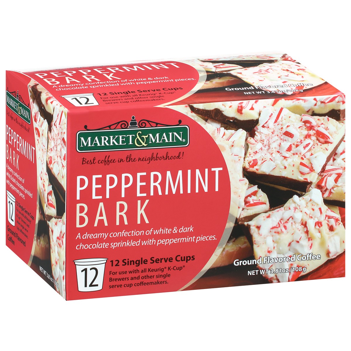 slide 9 of 12, Market & Main Single Serve Cups Ground Peppermint Bark Flavored Coffee 12 ea, 12 ct