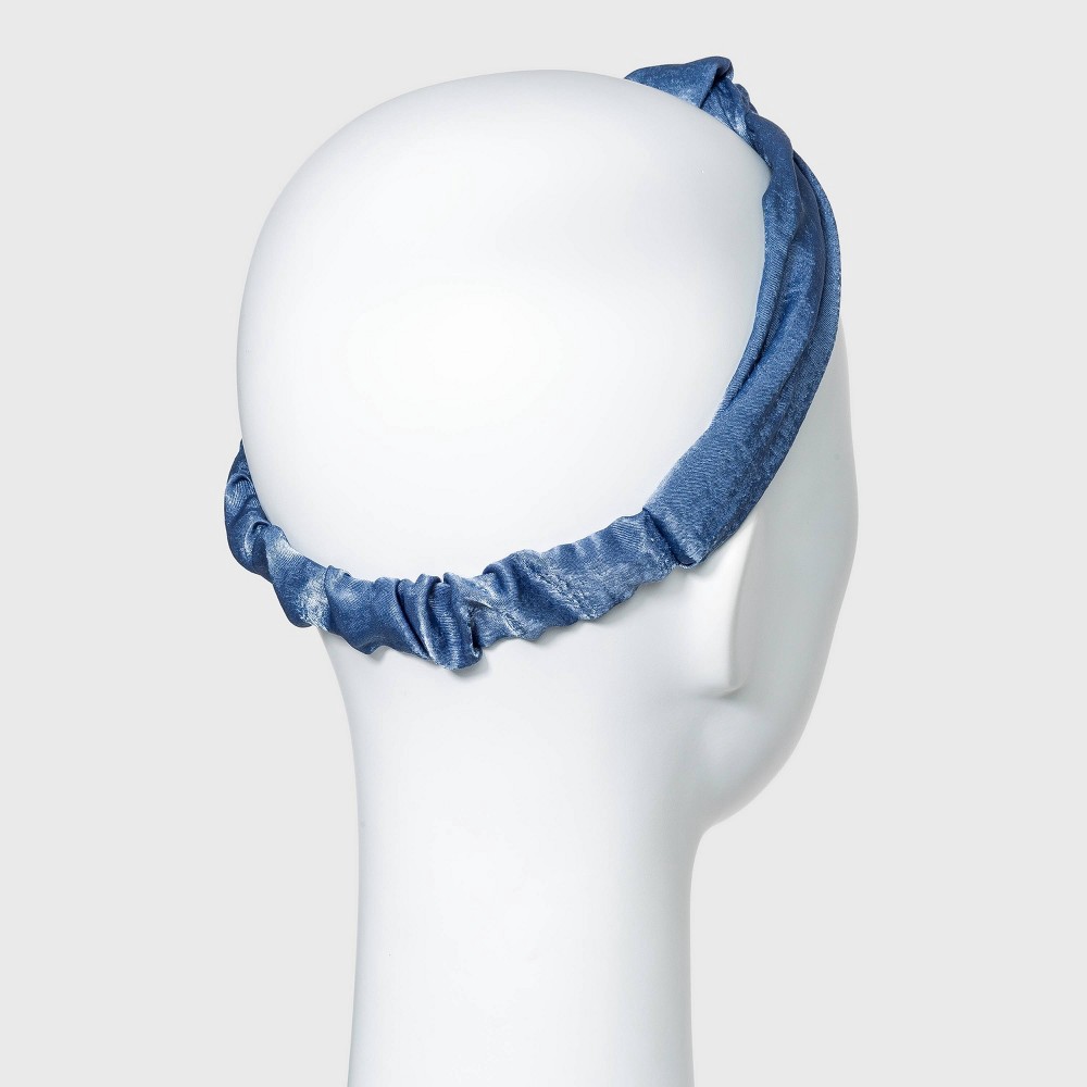 slide 2 of 2, Solid Hammered Satin with Front Knot and Elastic Back Headwrap - A New Day Blue, 1 ct
