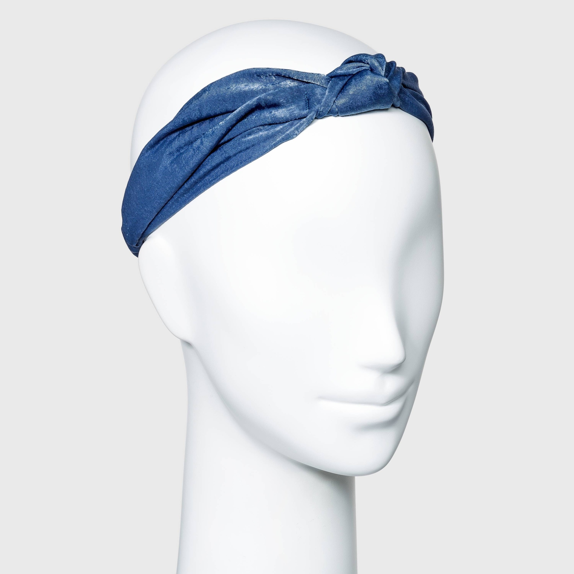 slide 1 of 2, Solid Hammered Satin with Front Knot and Elastic Back Headwrap - A New Day Blue, 1 ct