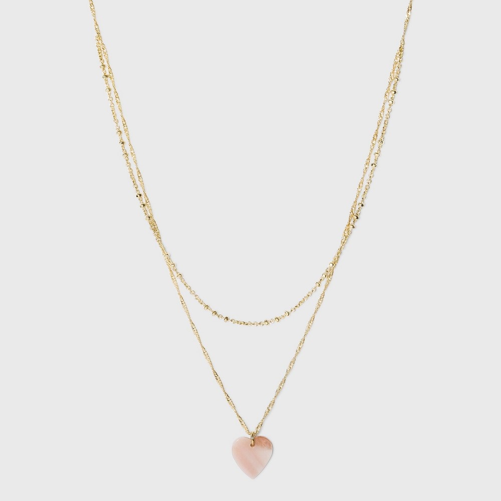 slide 2 of 4, Silver Plated Pink Shell Faux Layered Heart Necklace - A New Day Pink, 1 ct